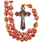 Red Flower Wood Bead Rosary Corded