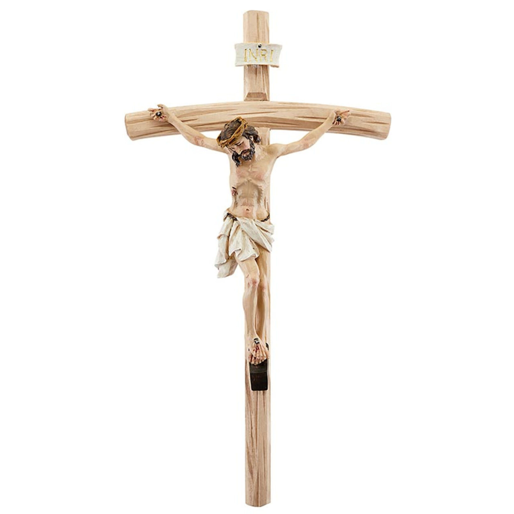 Natural Wood Crucifix with Painted Corpus