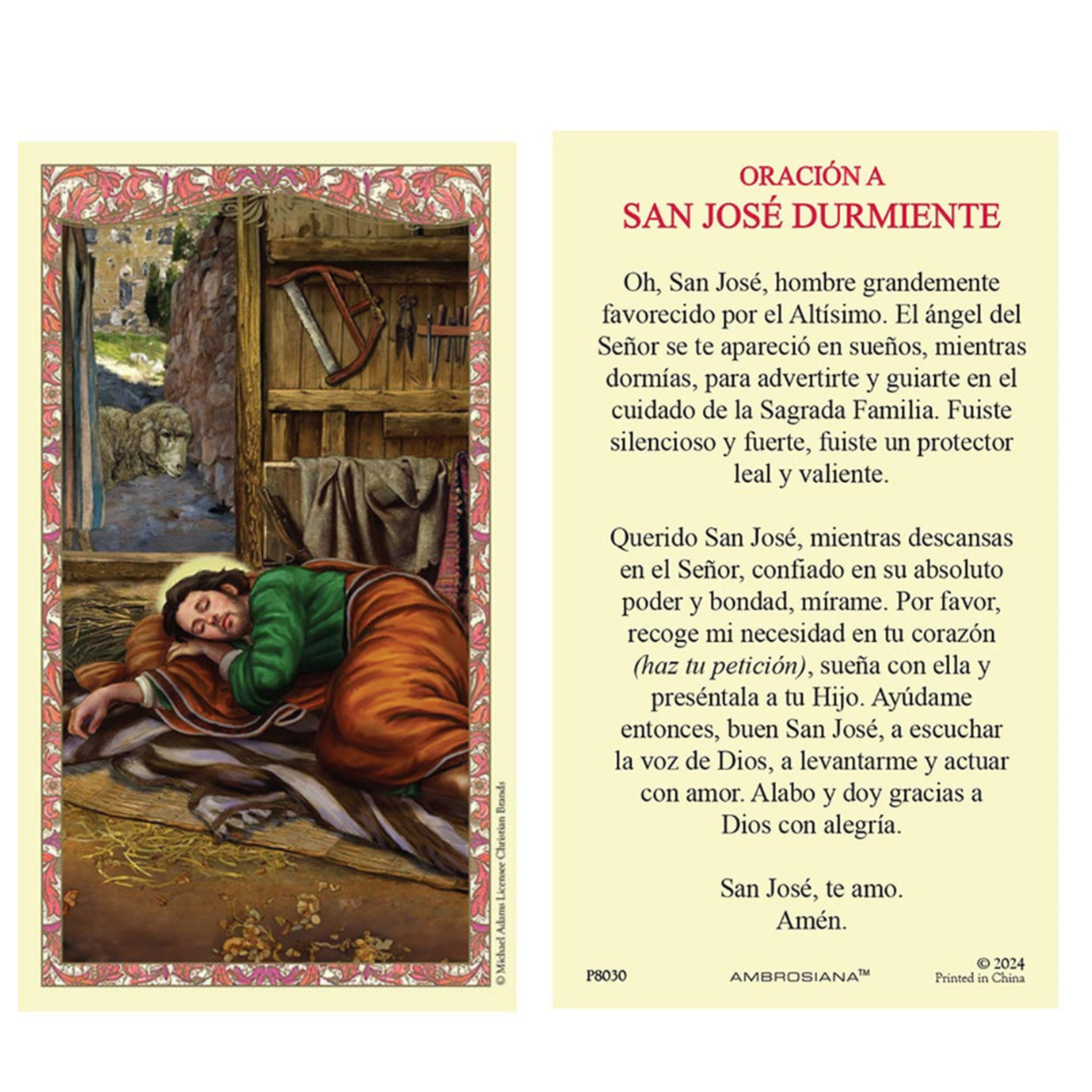 Oracion A San Jose Durmiente Prayer Card