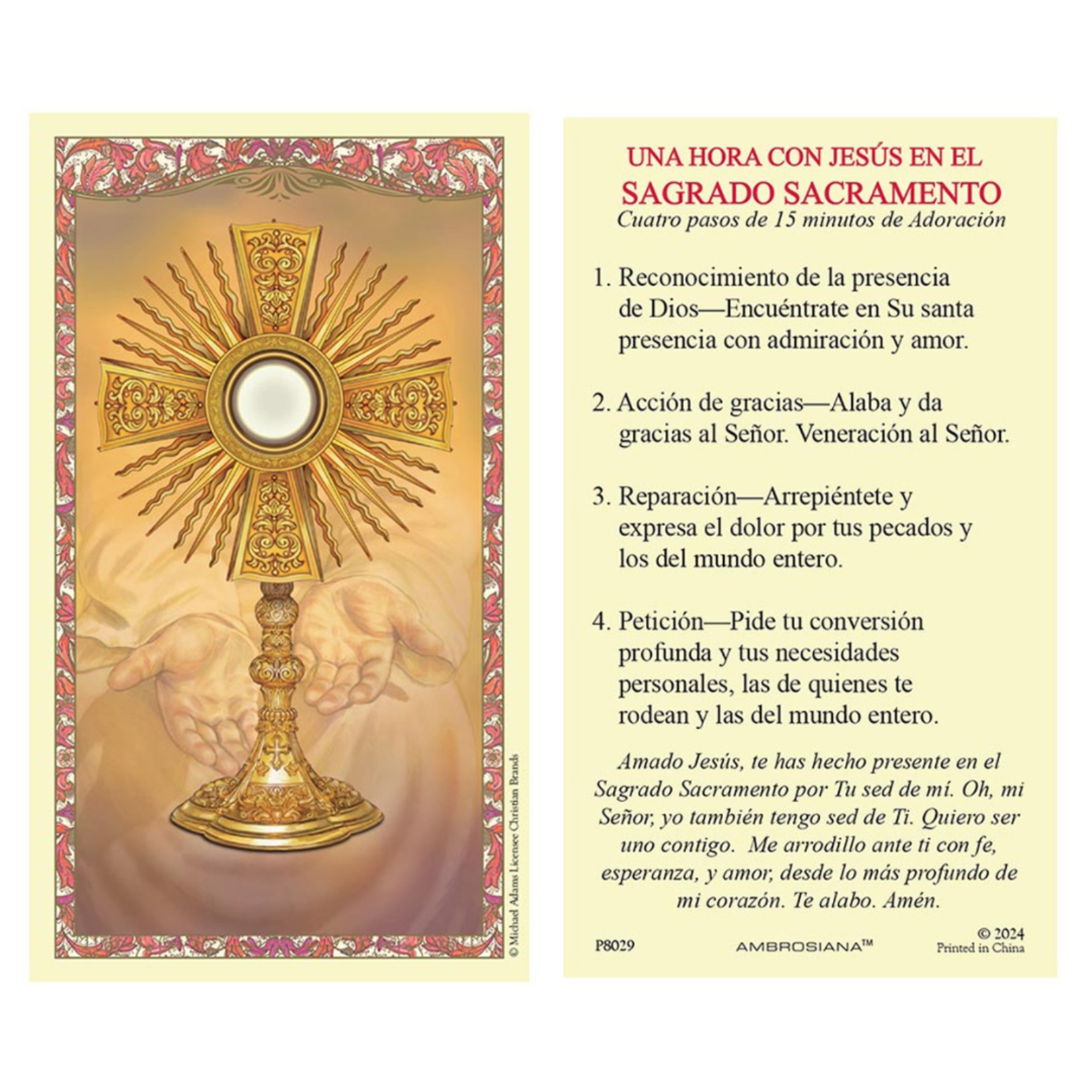 Una Hora Con Jesus en el Sagrado Sacramento Prayer Card