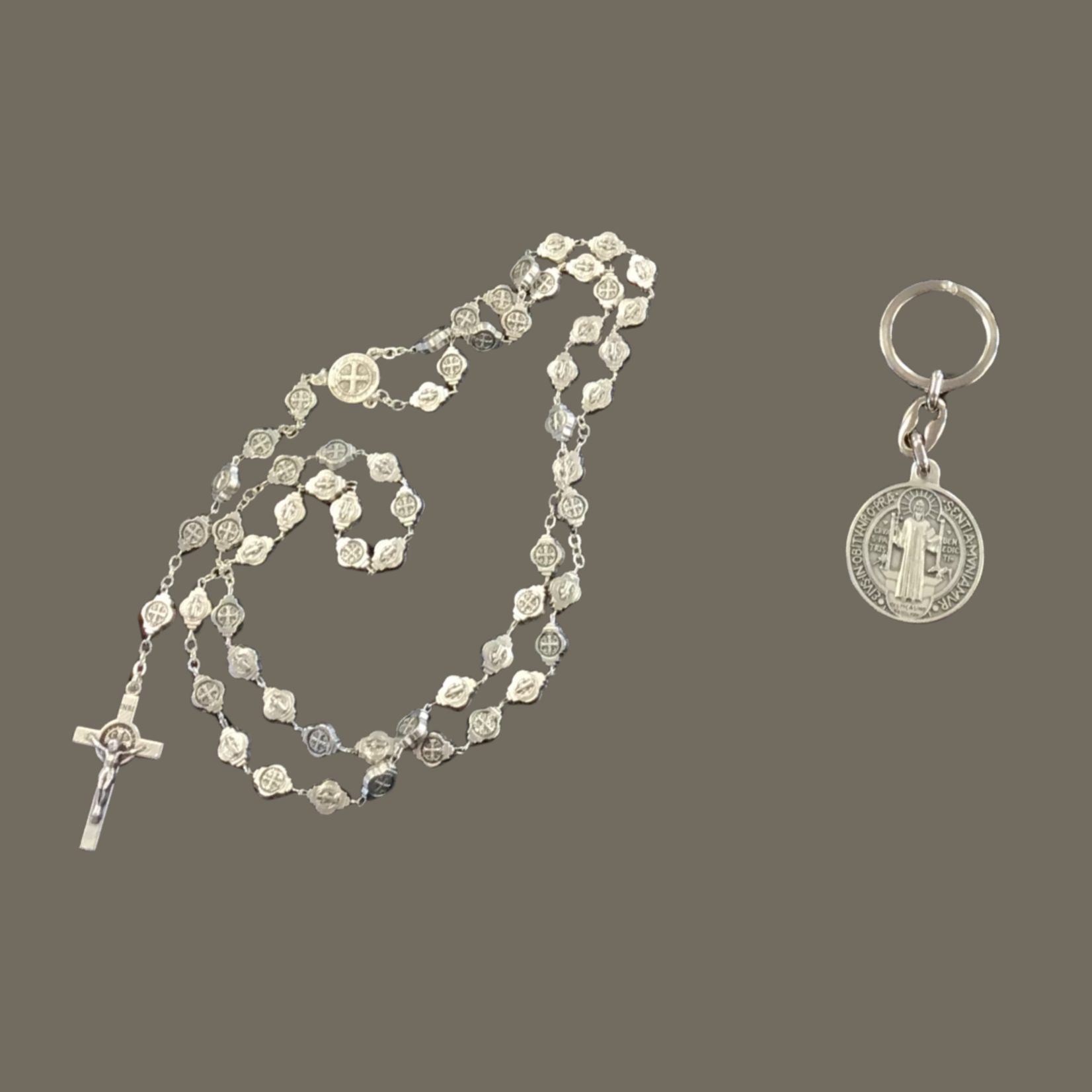St Benedict Metal Rosary & Keychain Set