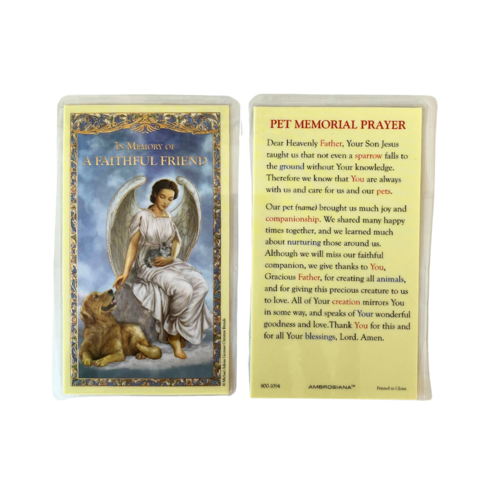 Prayer Card Pet Memorial Prayer