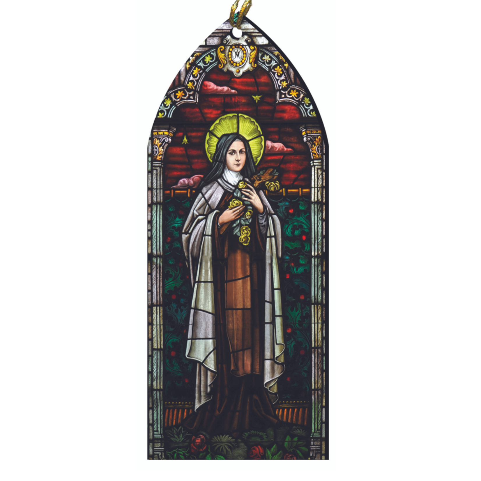 St Therese of Lisieux Stained Glass Wood Ornament