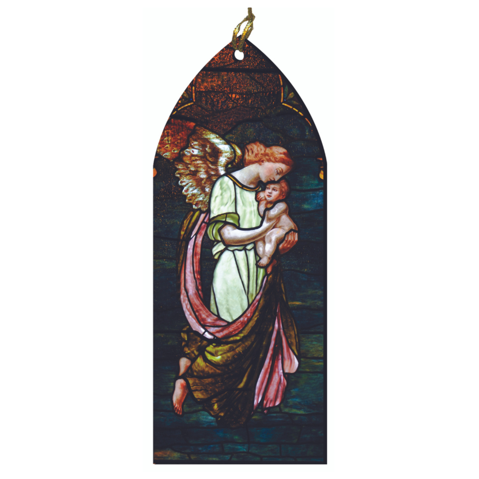 Guardian Angel with Child Stained Glass Wood Ornament