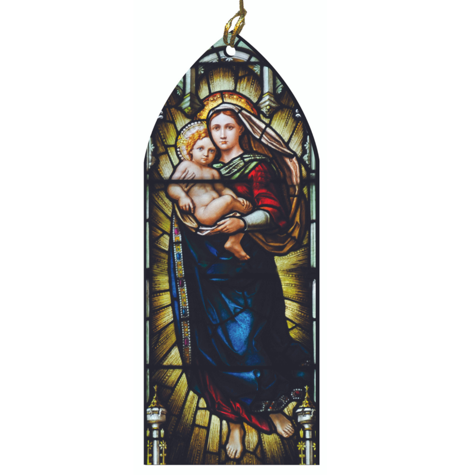 Madonna and Child Stained Glass Wood Ornament