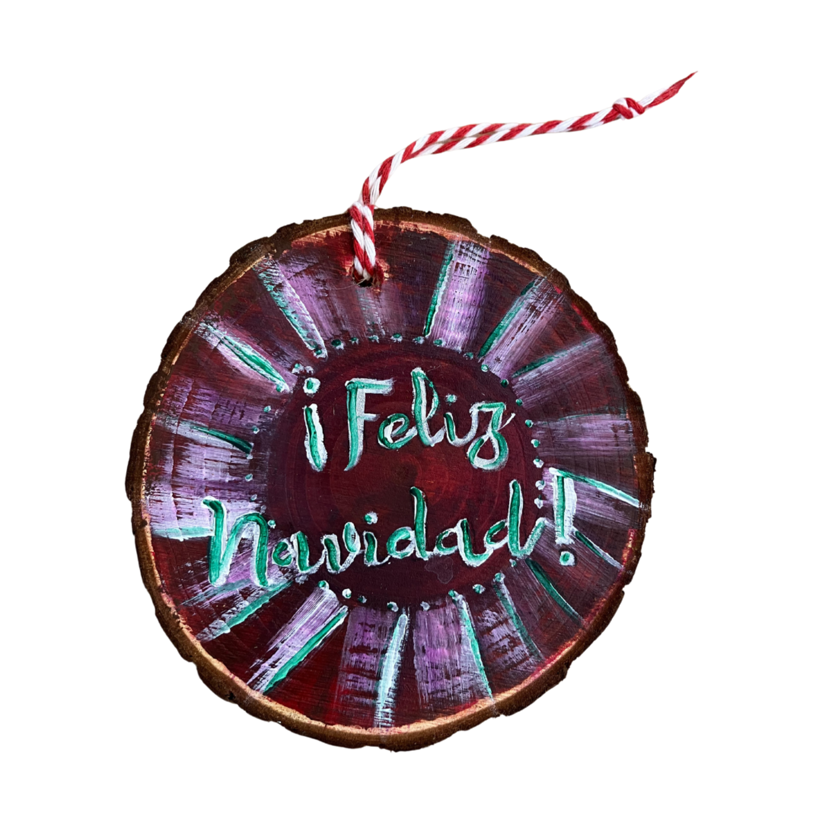 Round Wood Ornament Feliz Navidad