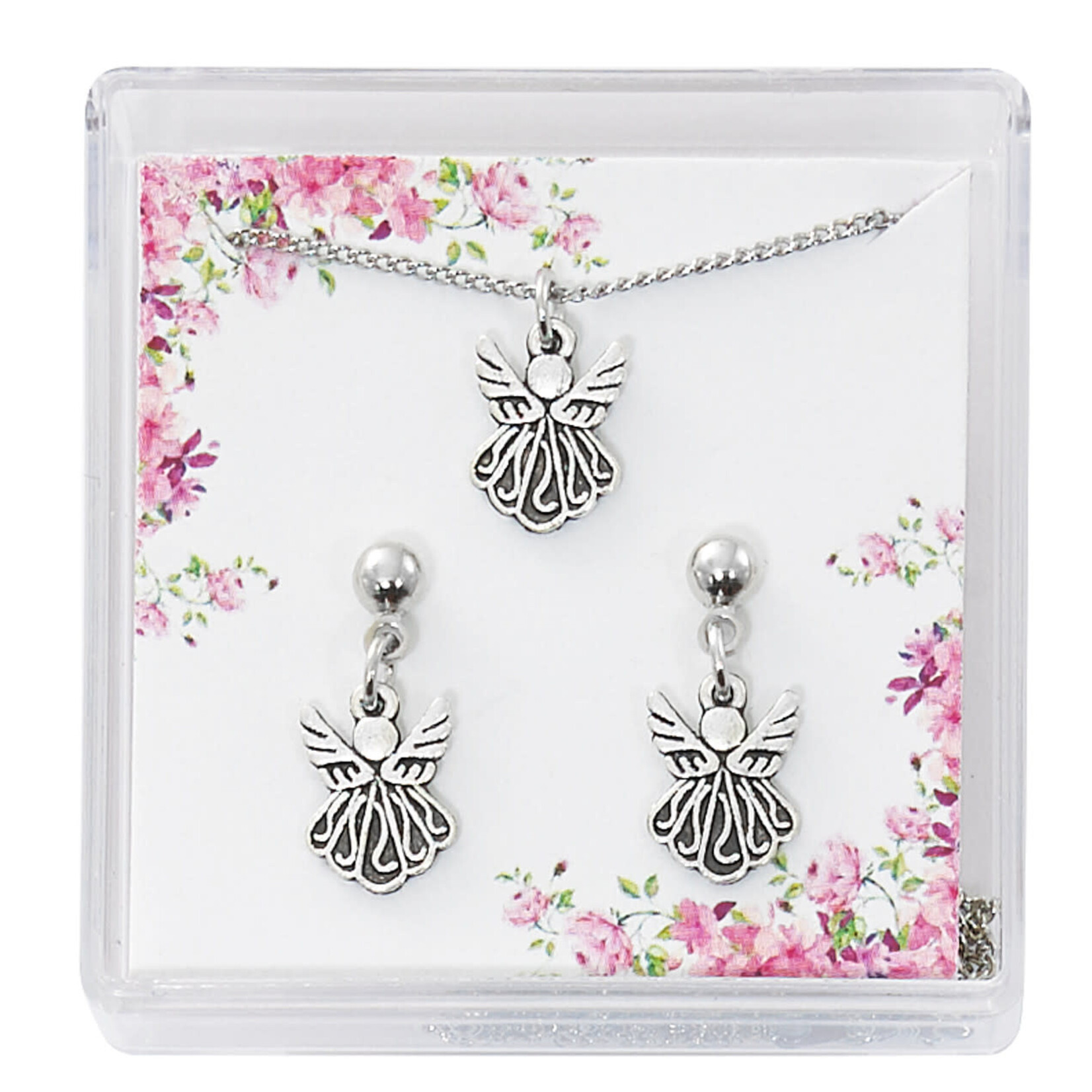 Silver Angel Earring and Pendant Set