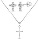 Sterling Silver Cross Earring and Pendant Set