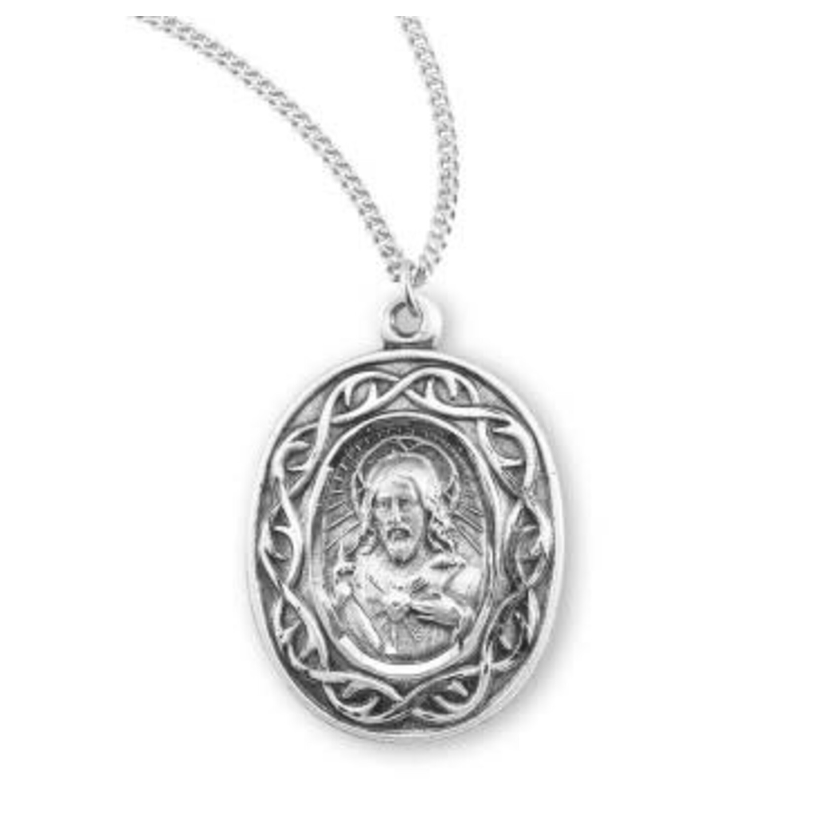 Sterling Silver Scapular Medal with Crown of Thorns