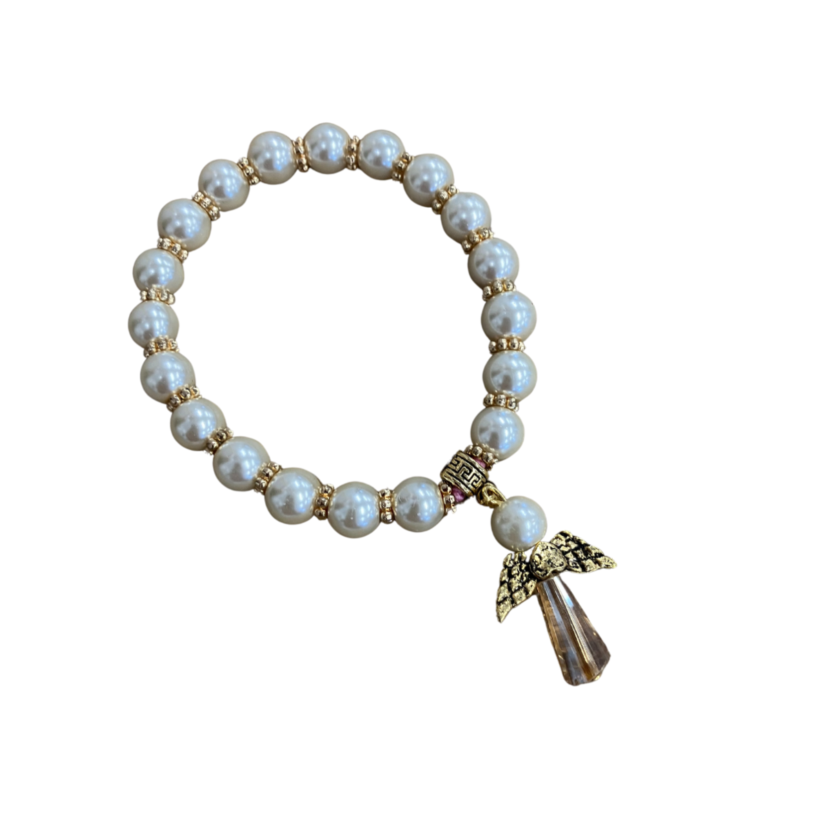 Pearl Bead Bracelet with Angel Charm