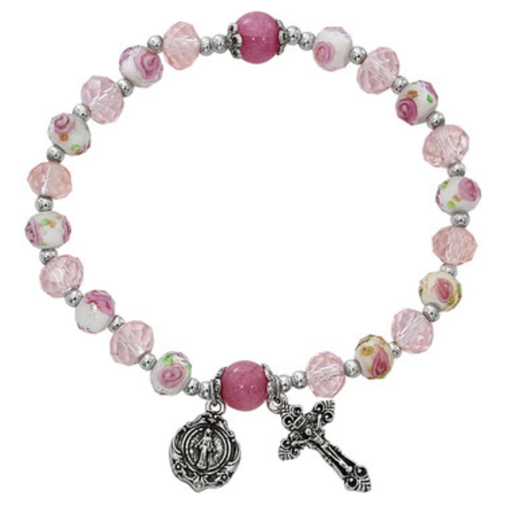 Pink Flower Crystal Stretch Bracelet