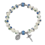 Blue Floral Ceramic Bead Stretch Bracelet