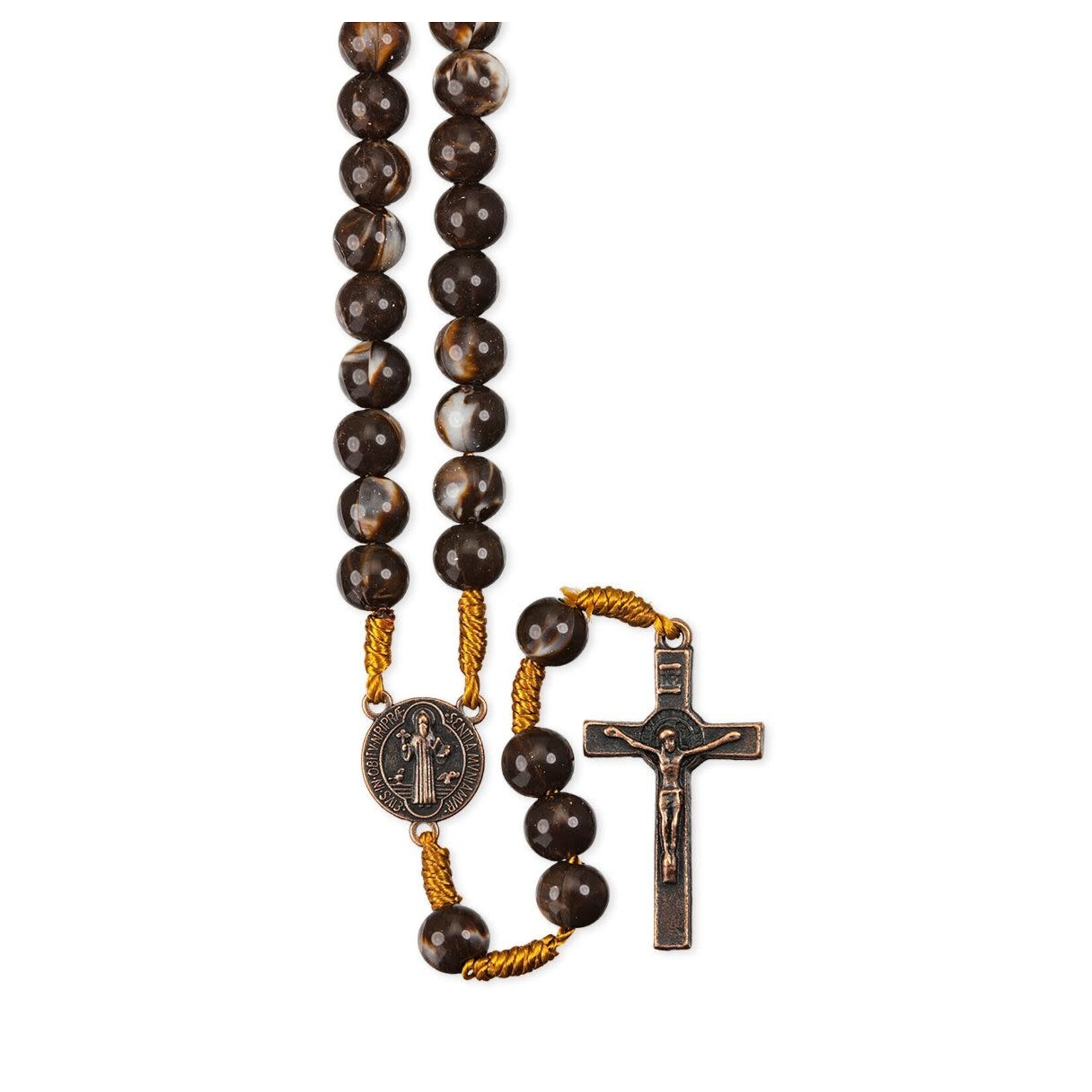 Brown Swirl St Benedict Rosary Corded