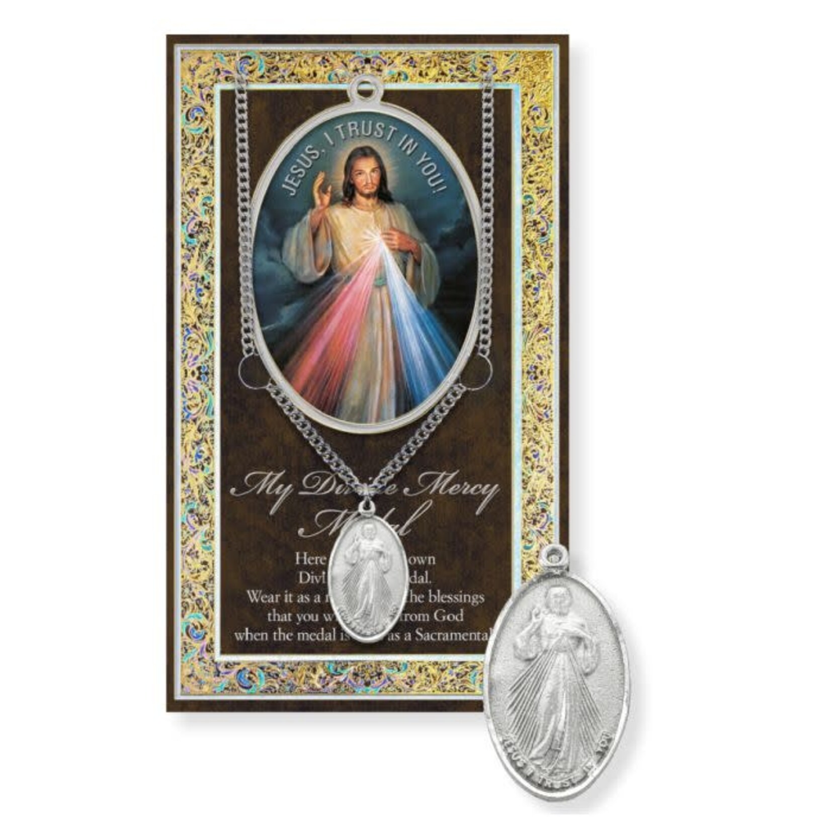 Divine Mercy Pewter Medal and Prayer Card Set