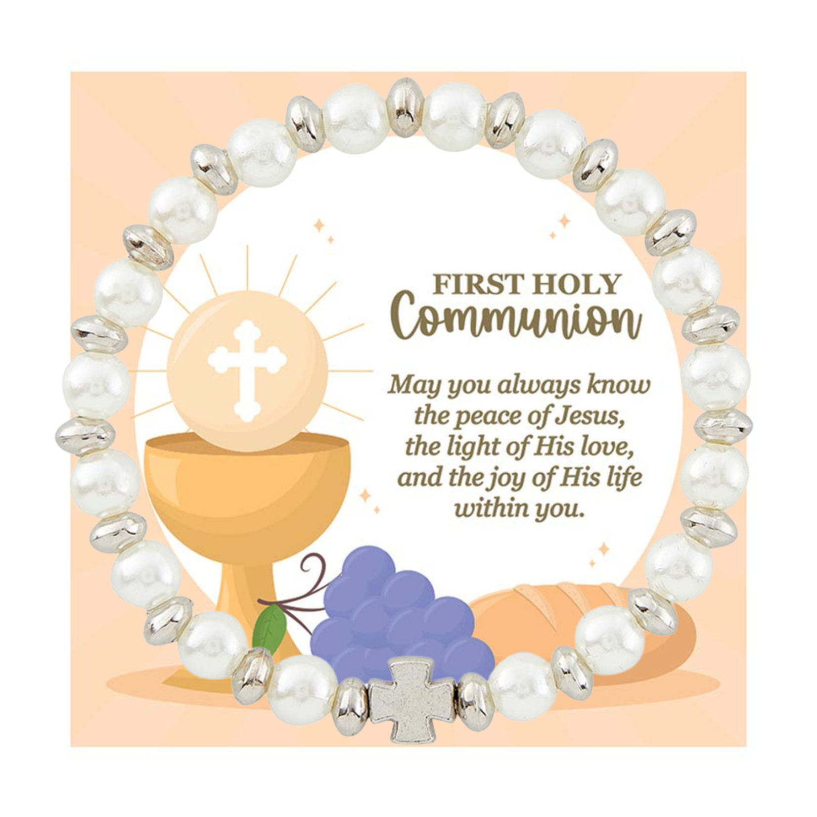 First Communion Stretch Bracelet White
