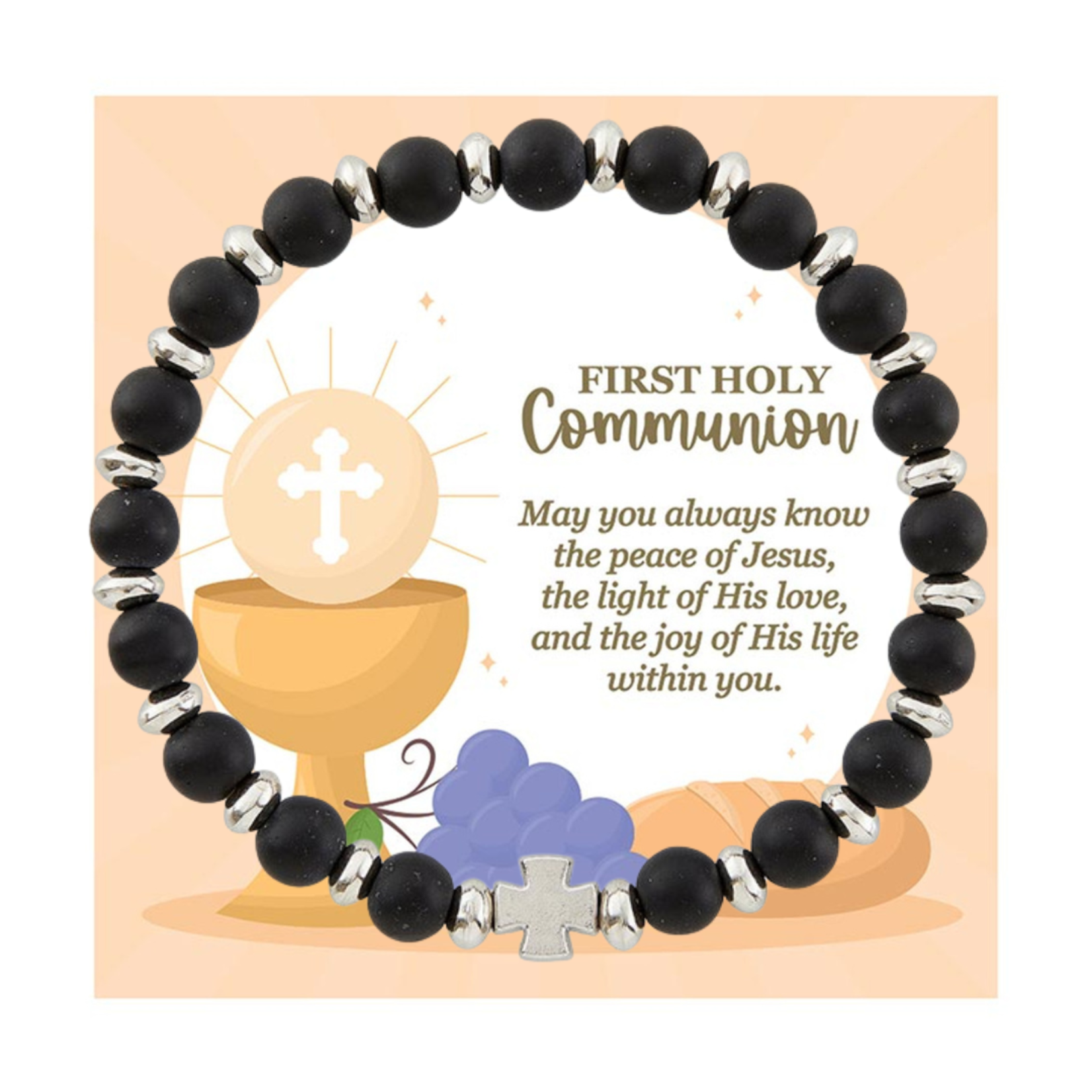 Boy's First Communion Stretch Bracelet Black
