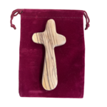 Olive Wood Hand Held Cross with Pouch