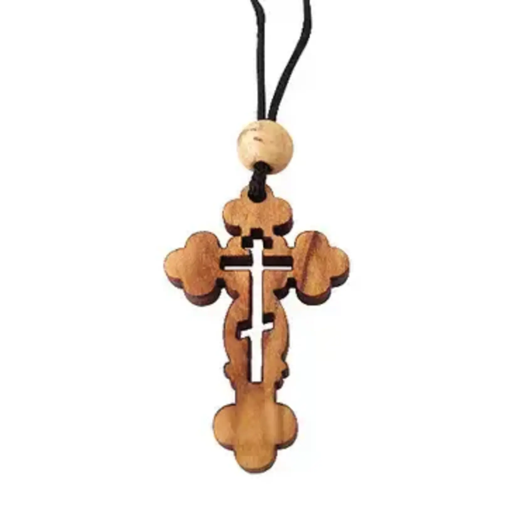 Olive Wood Eastern Cross Pendant on Cord