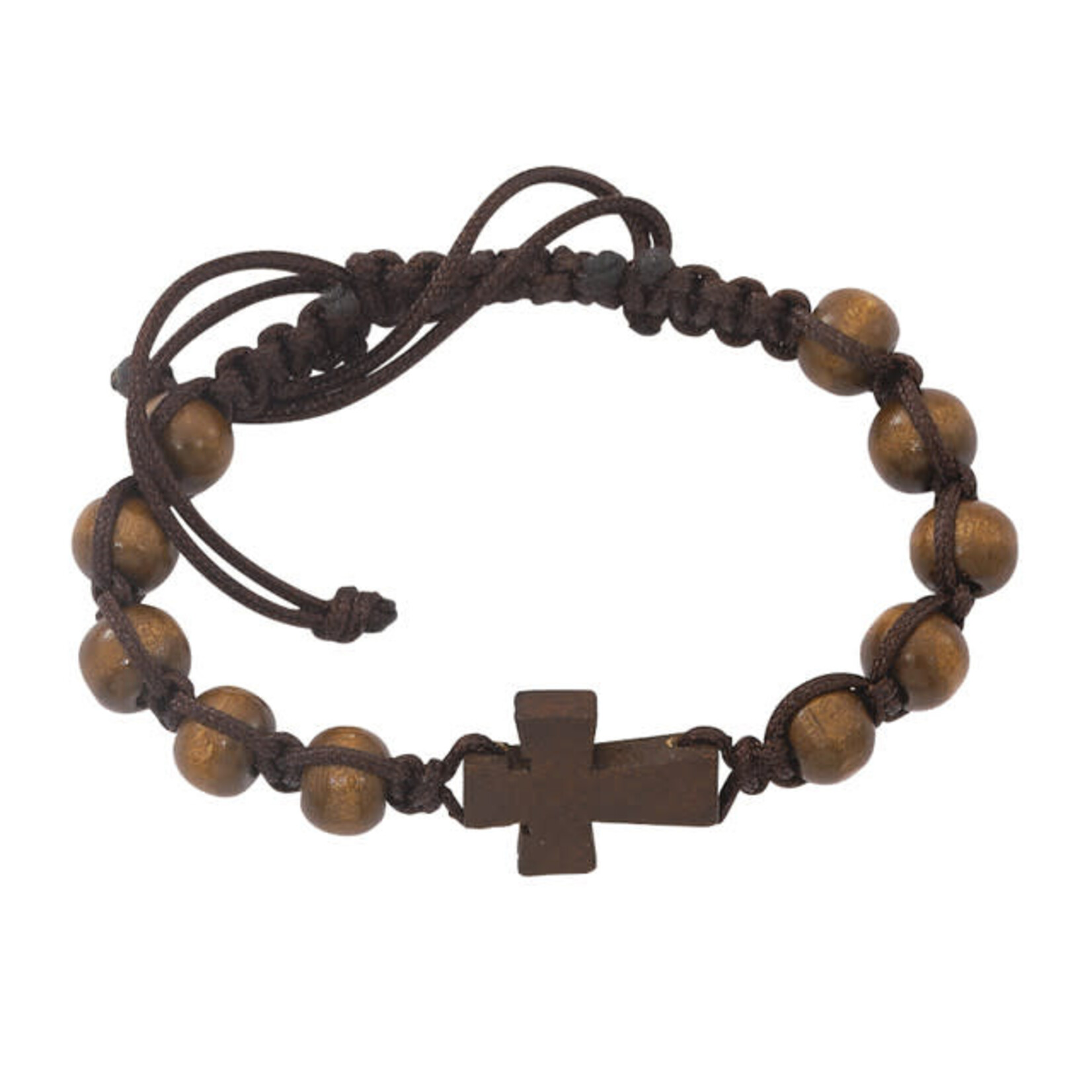 Brown Cord Cross Rosary Bracelet