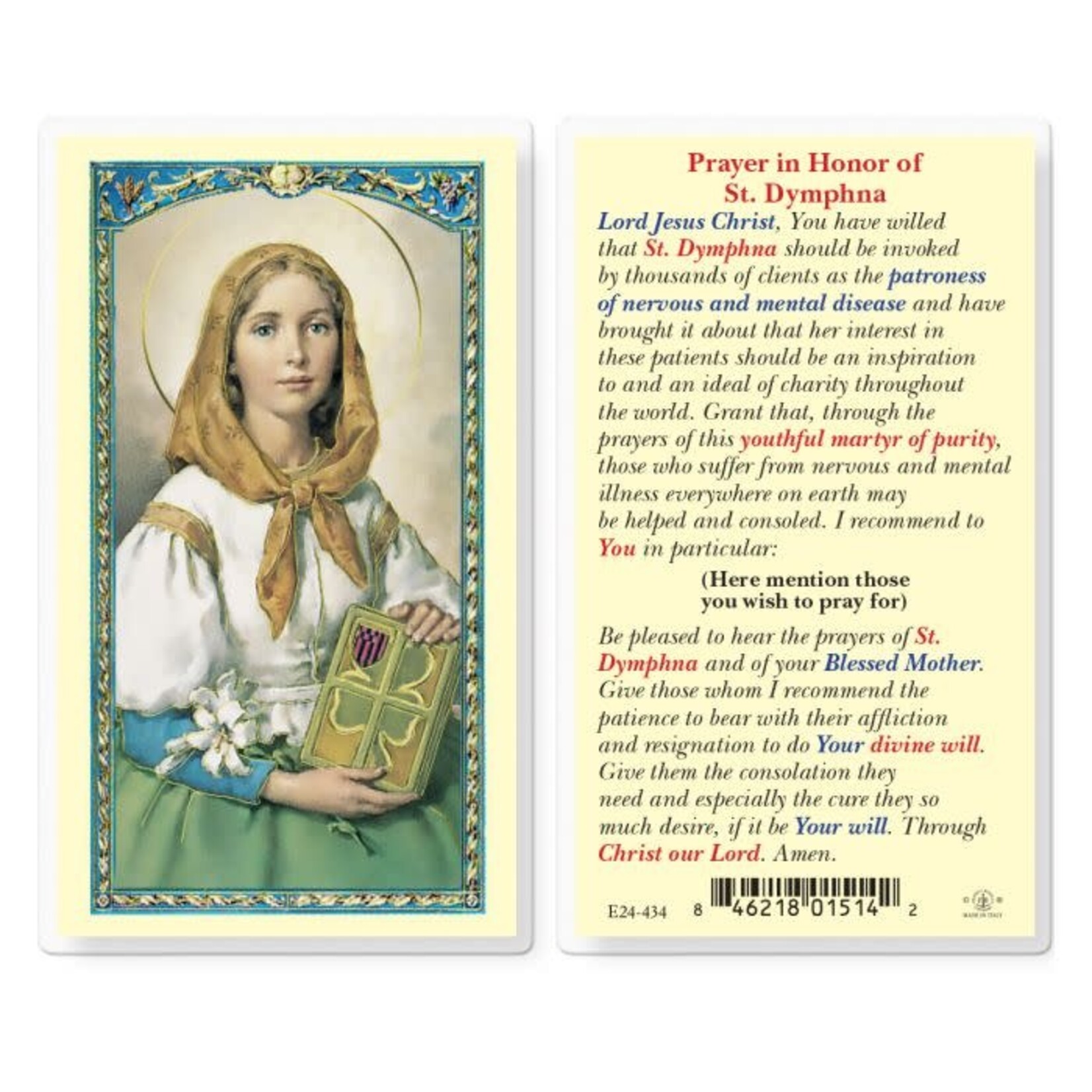 Prayer Card St Dymphna