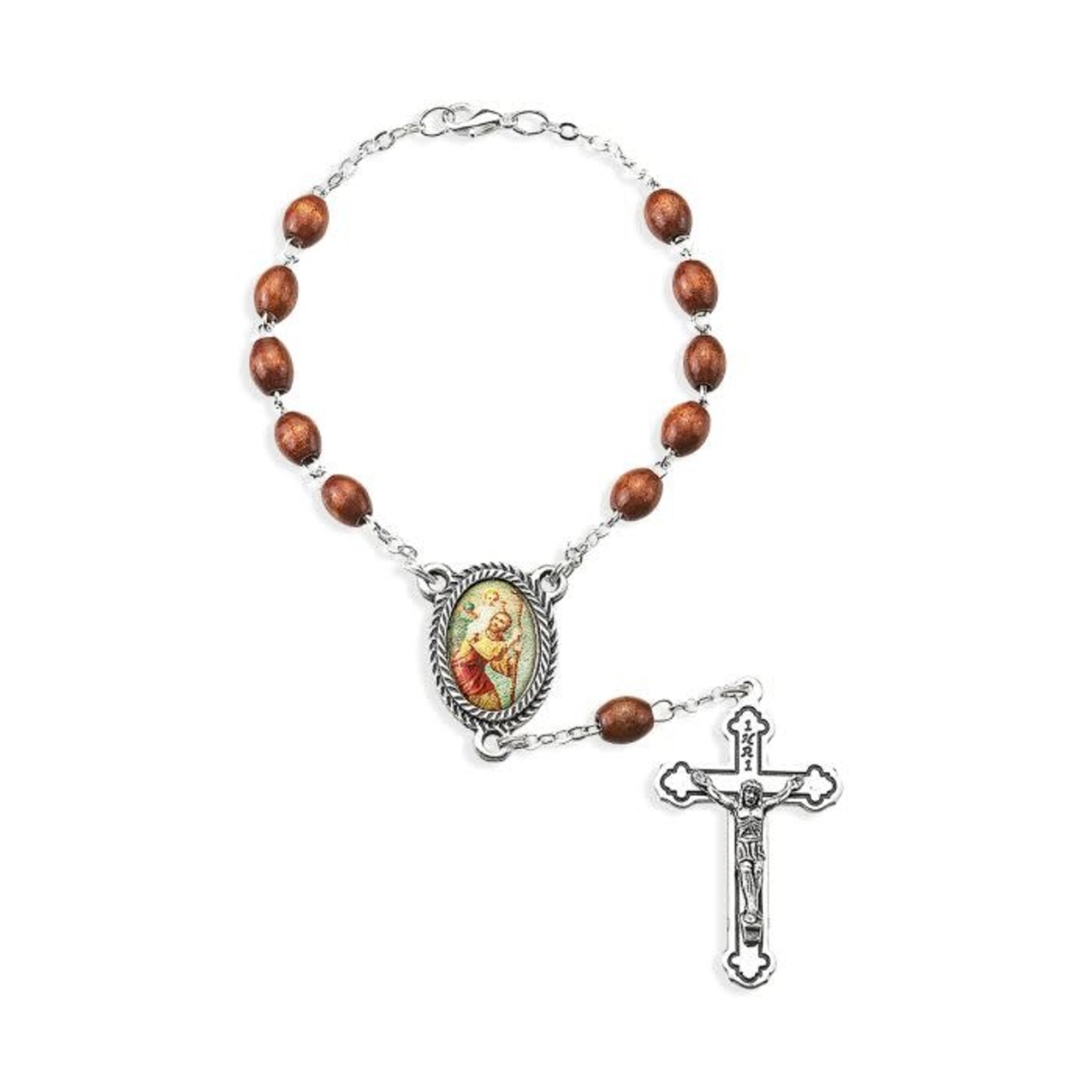 St Christopher Auto Rosary Brown Wood