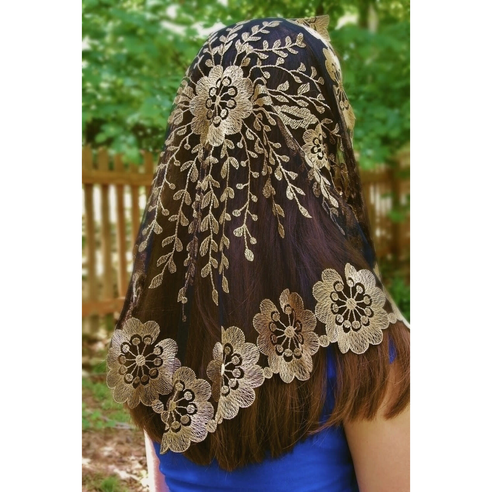 Authentic Spanish Flower Mantilla Black and Gold