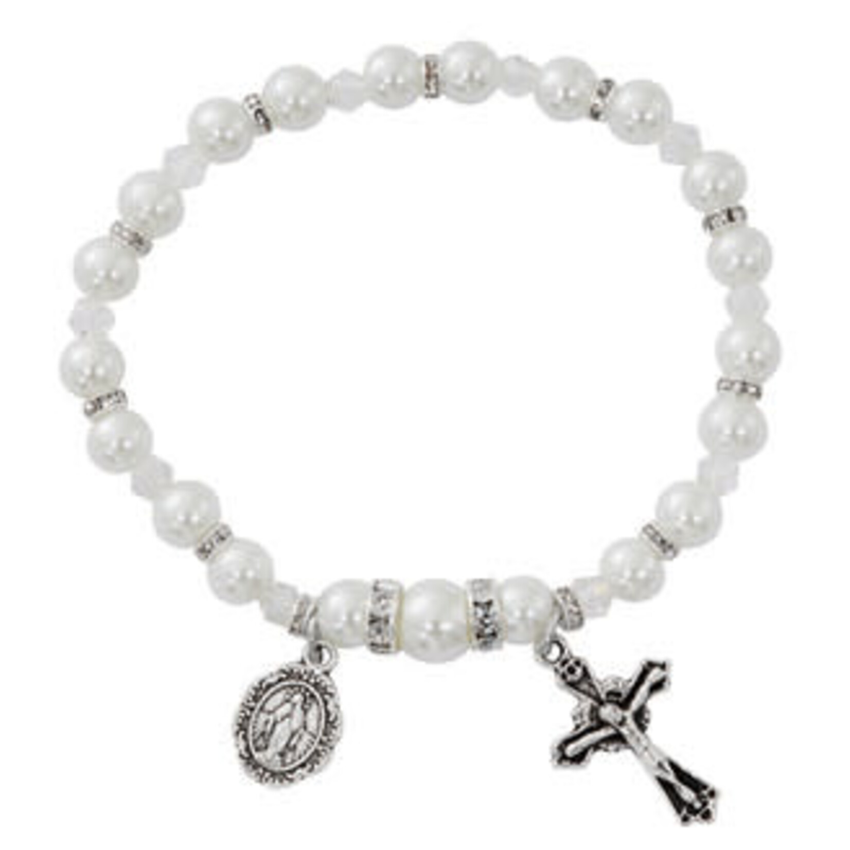 White Pearl and Crystal Stretch Bracelet