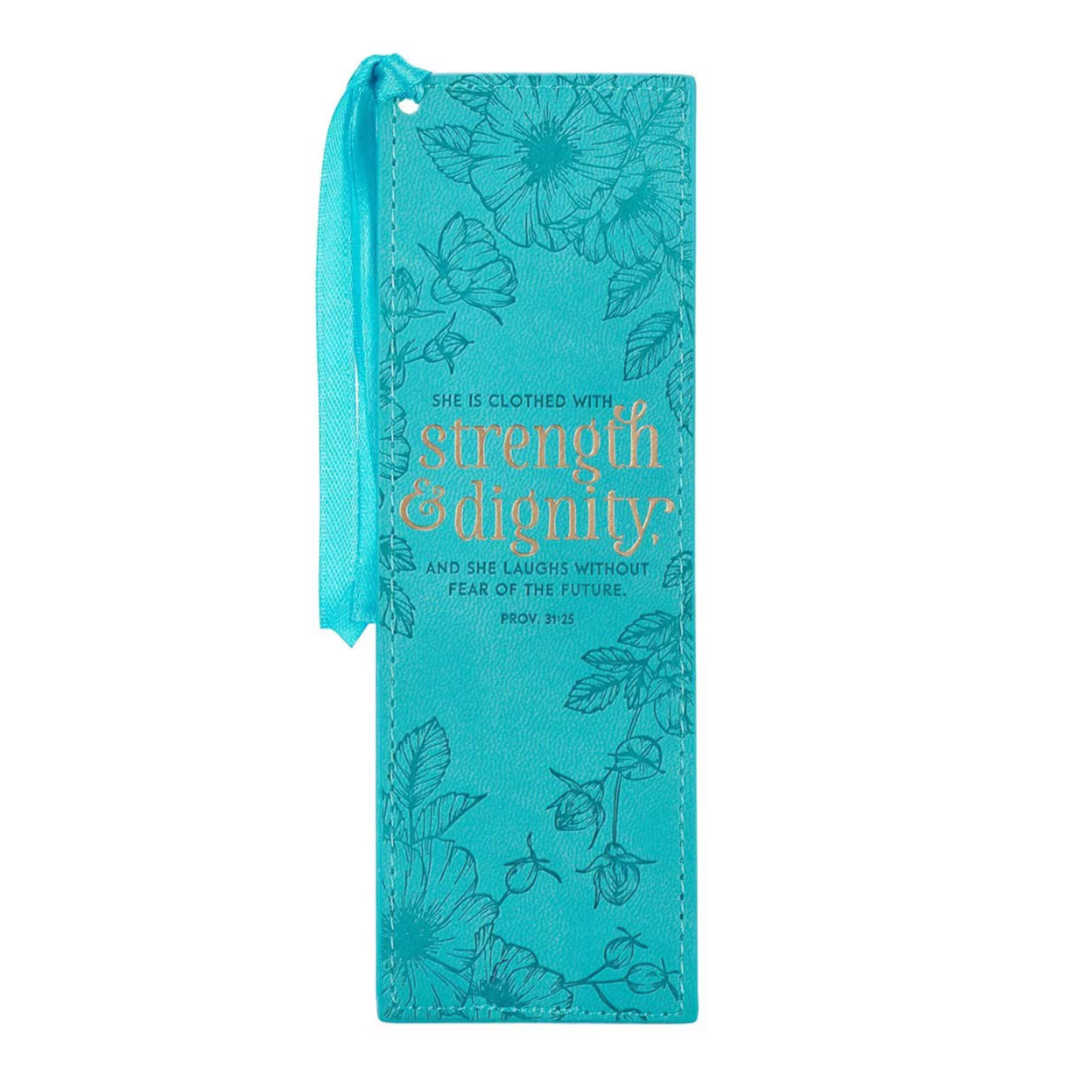 Teal Strength and Dignity Leather Bookmark