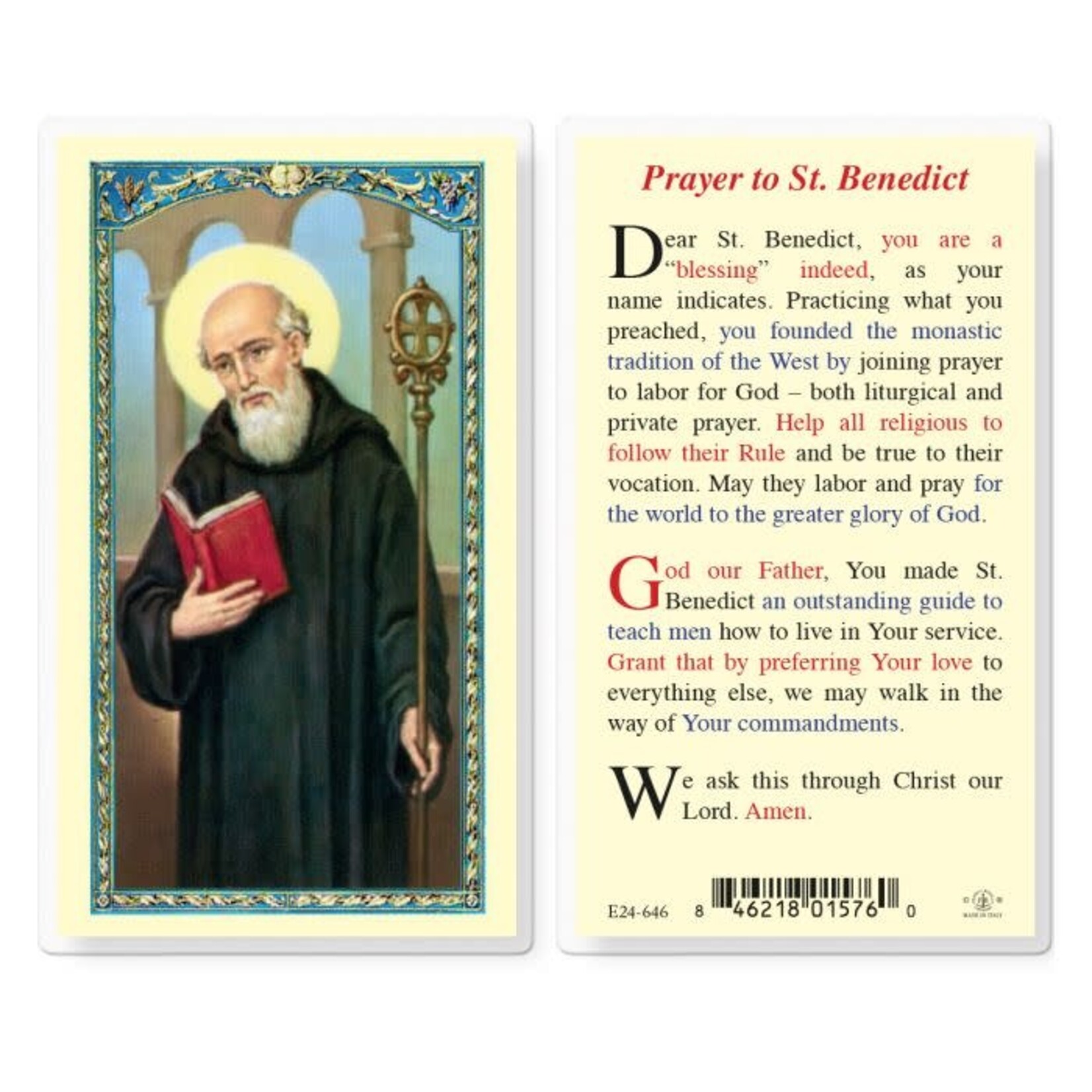 Prayer Card Saint Benedict