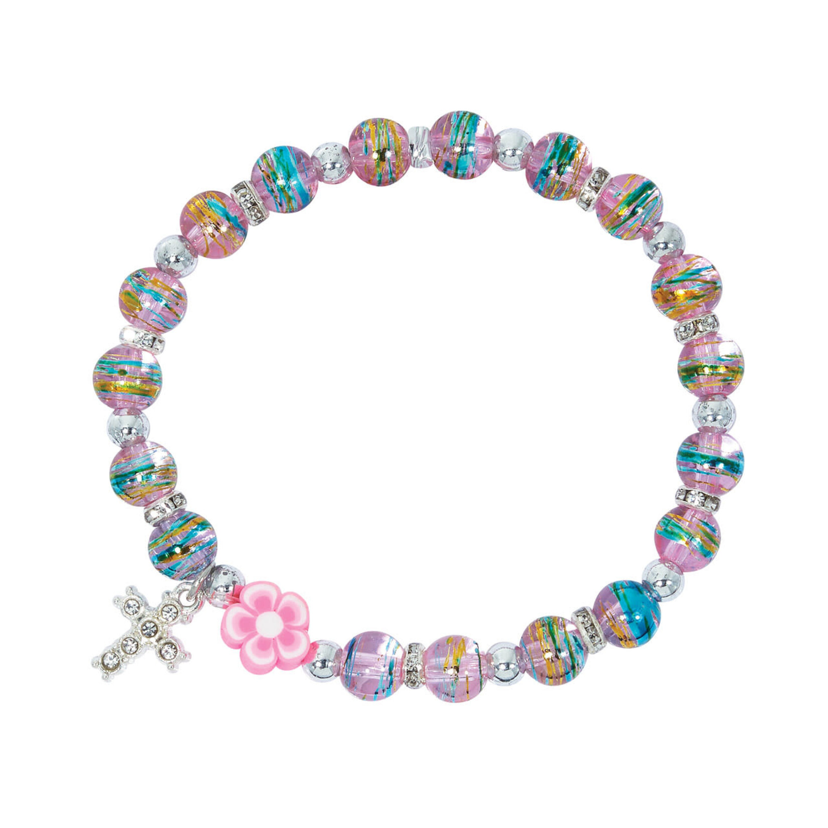Pink and Green Swirl Bead Girls Bracelet