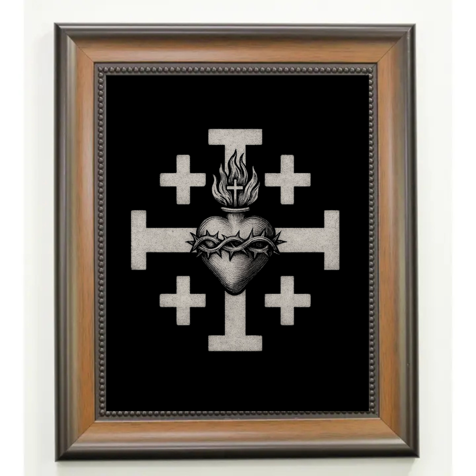 Jerusalem Cross with Scared Heart Framed