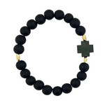 Black Bead Stretch Bracelet with Cross