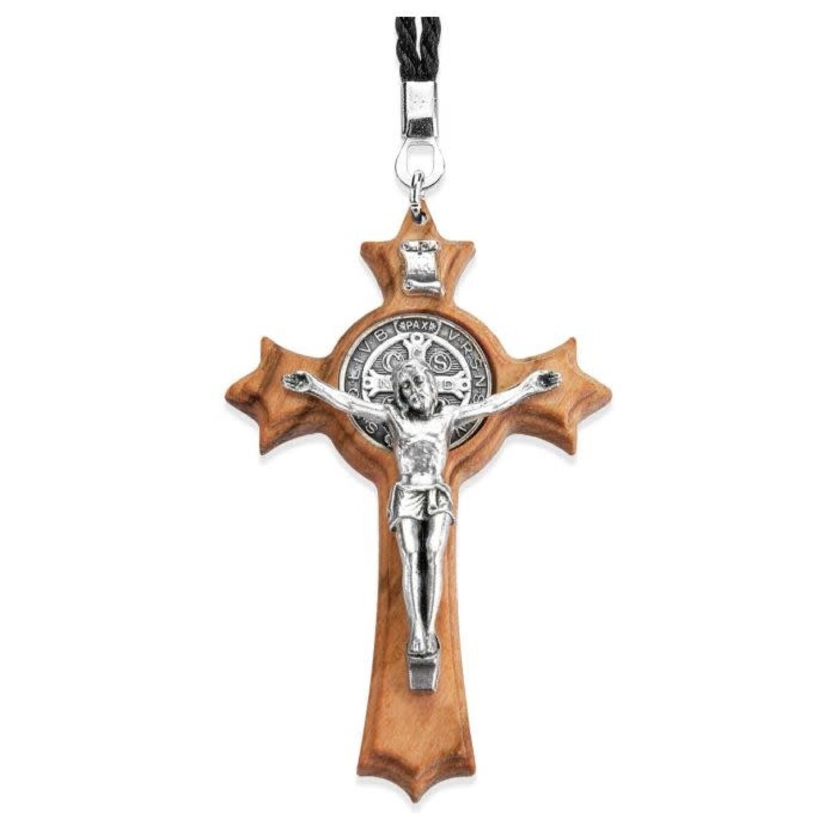 Olive Wood St Benedict Crucifix Pendant Large