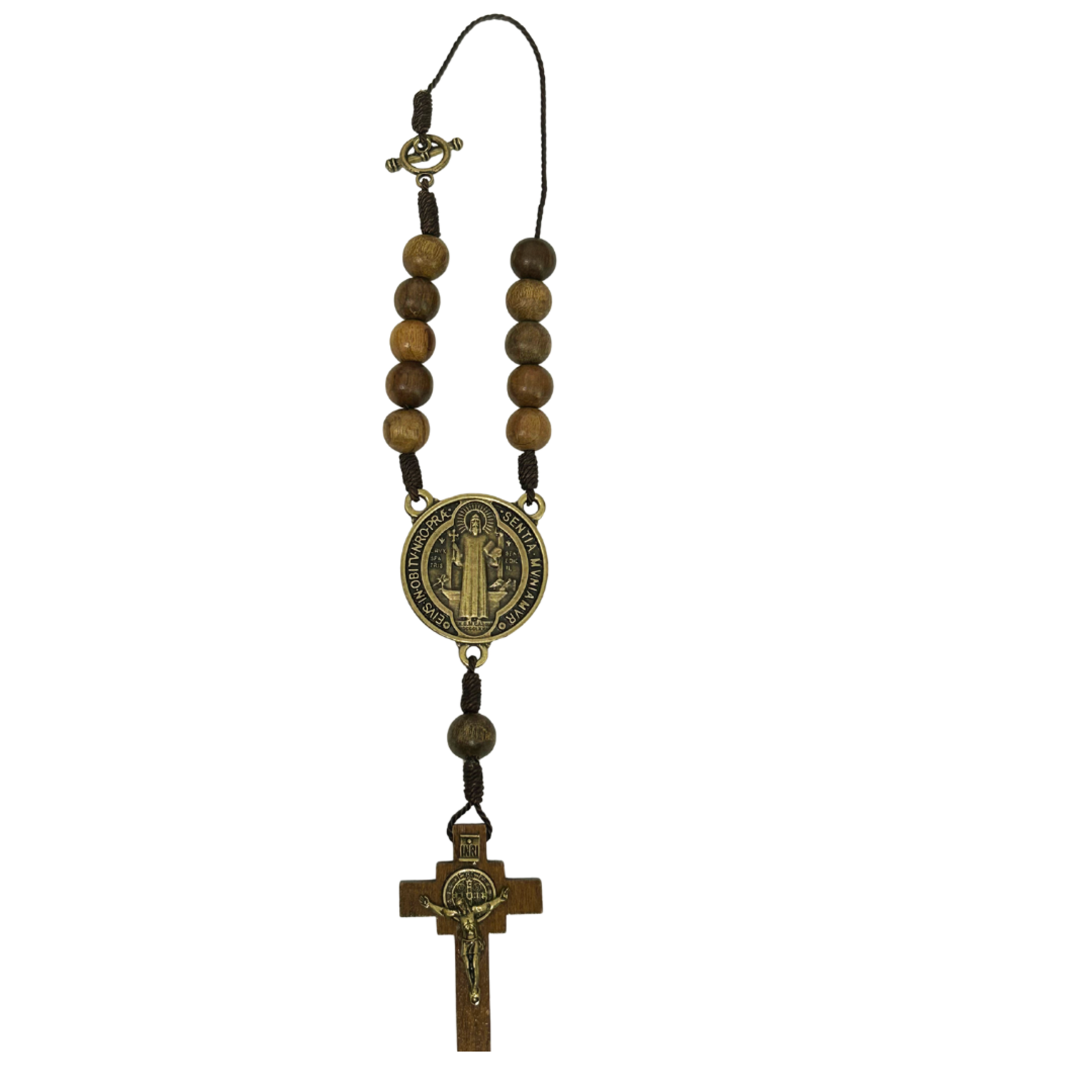 St Benedict Brown Wood Auto Rosary