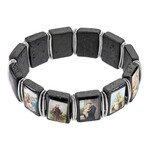 Black Wood Stretch Bracelet with Saints Images