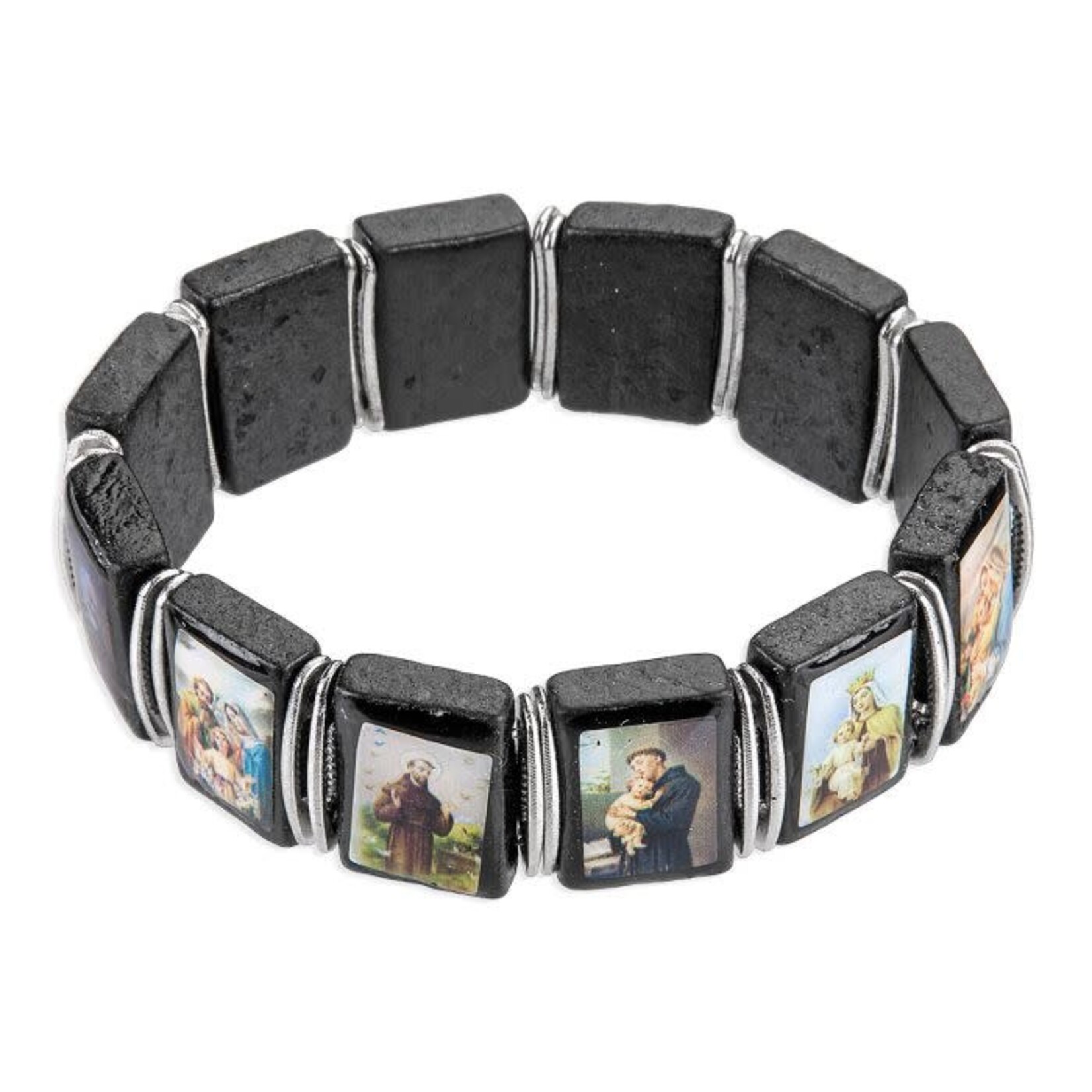Black Wood Stretch Bracelet with Saints Images