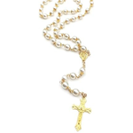 White Pearl Bead and Gold Rosary
