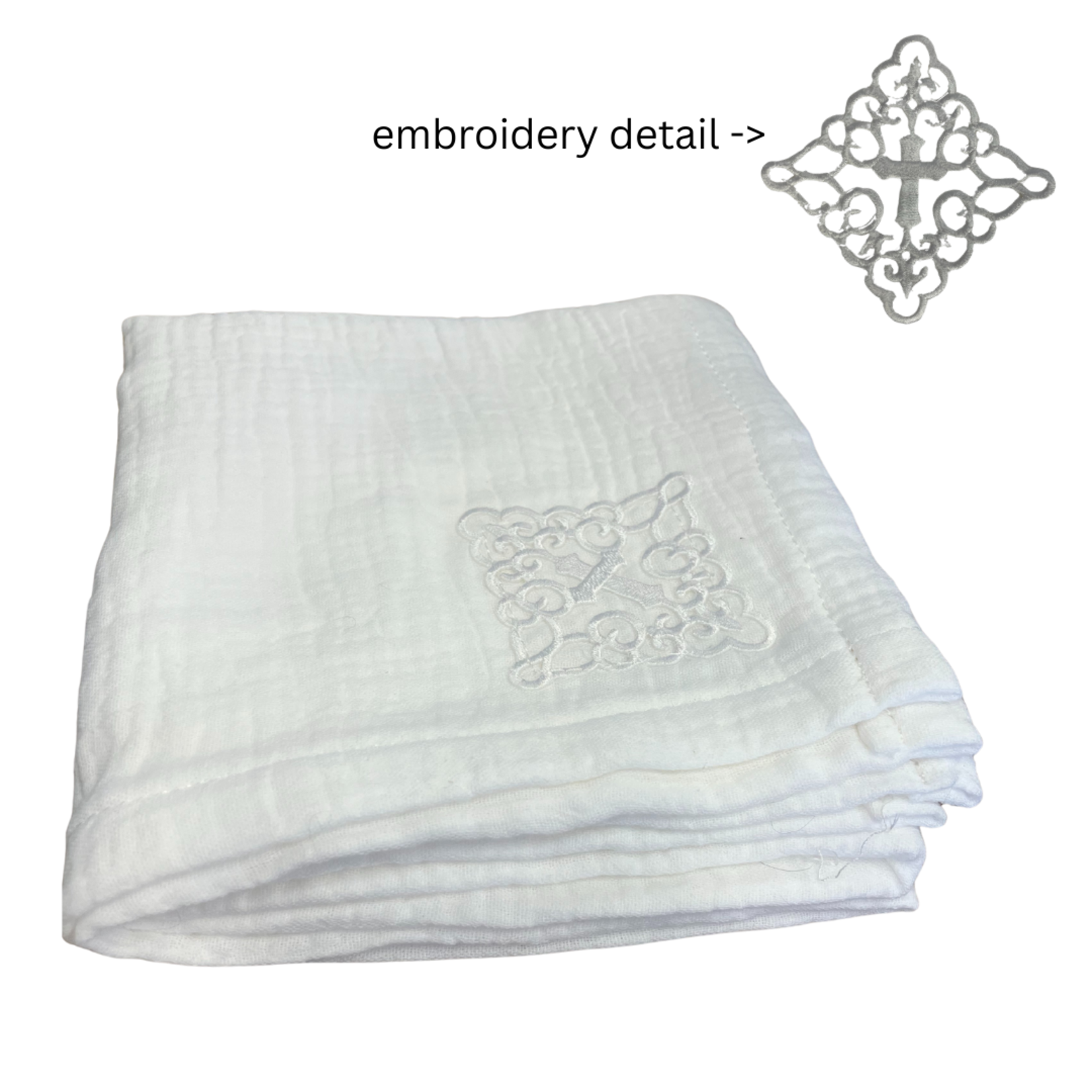 Pen & Tote White Swaddling Blanket with Cross