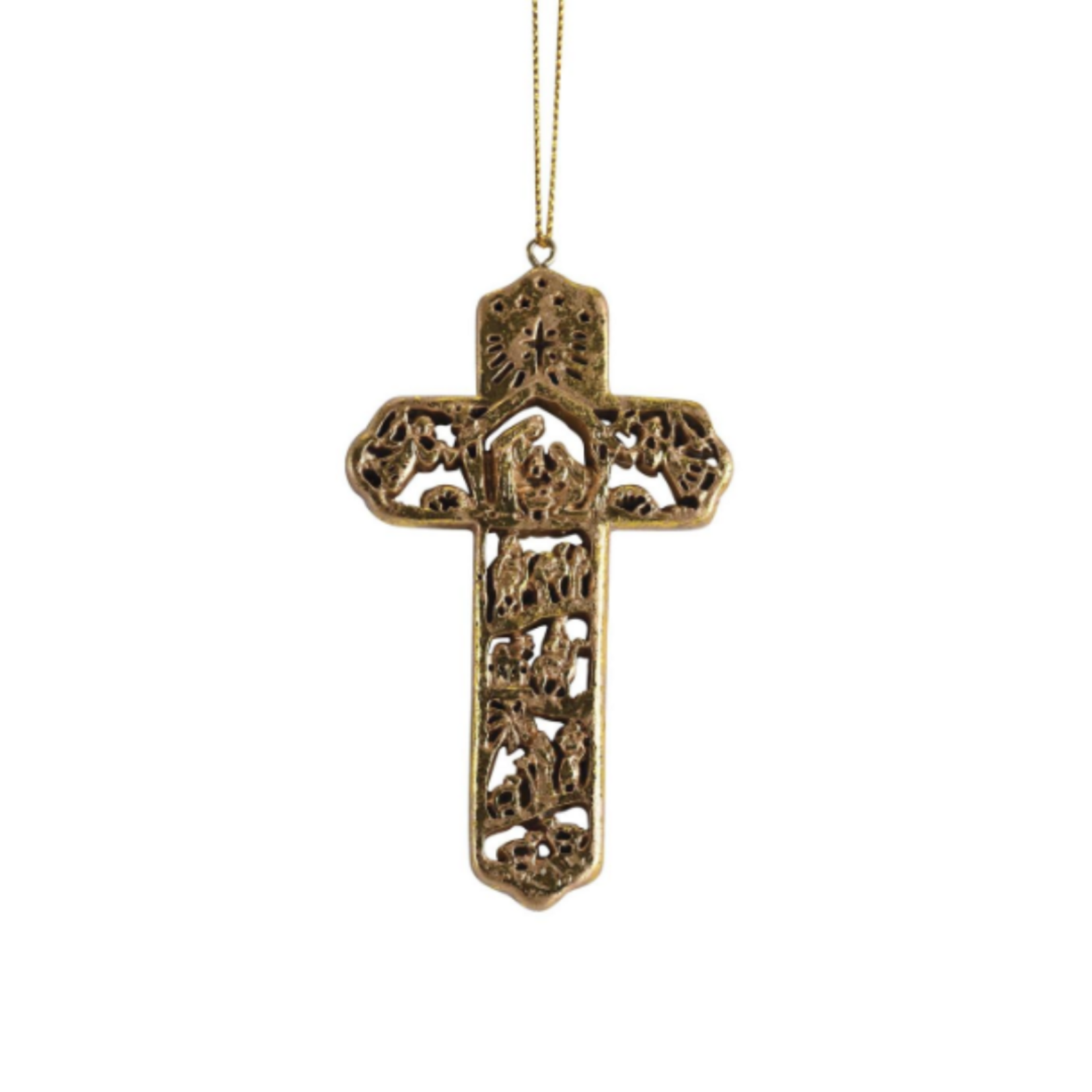 Gold Cross Nativity Ornament