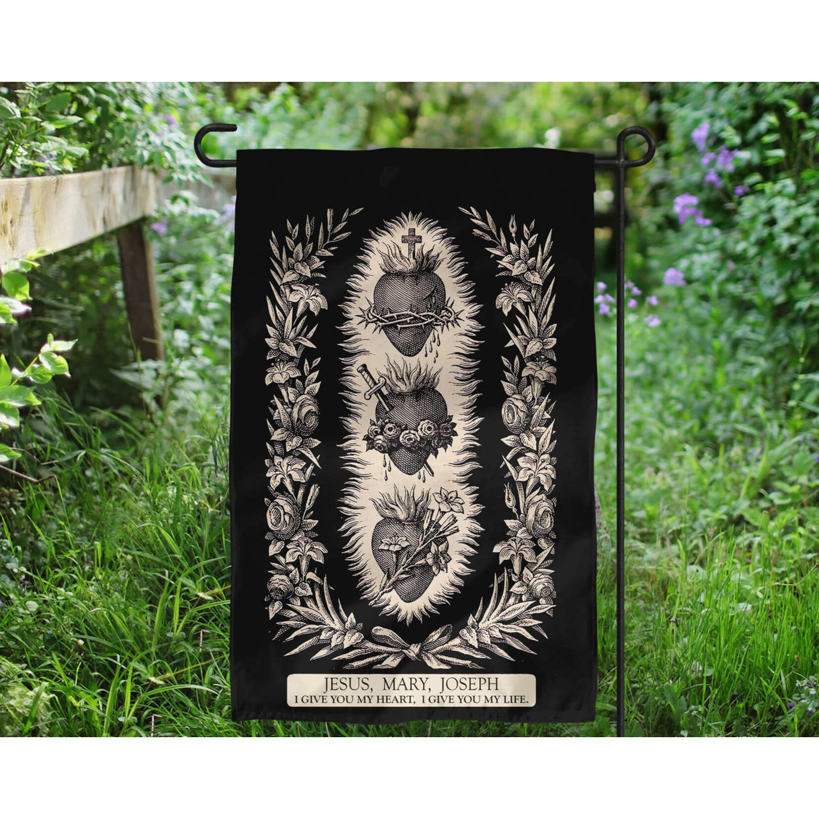 Garden Flag Three Hearts of the Holy Family