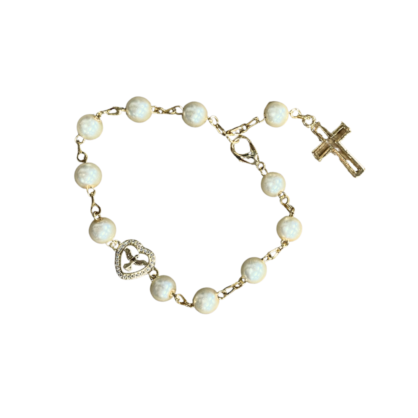 White Pearl with Gold Dove Bracelet