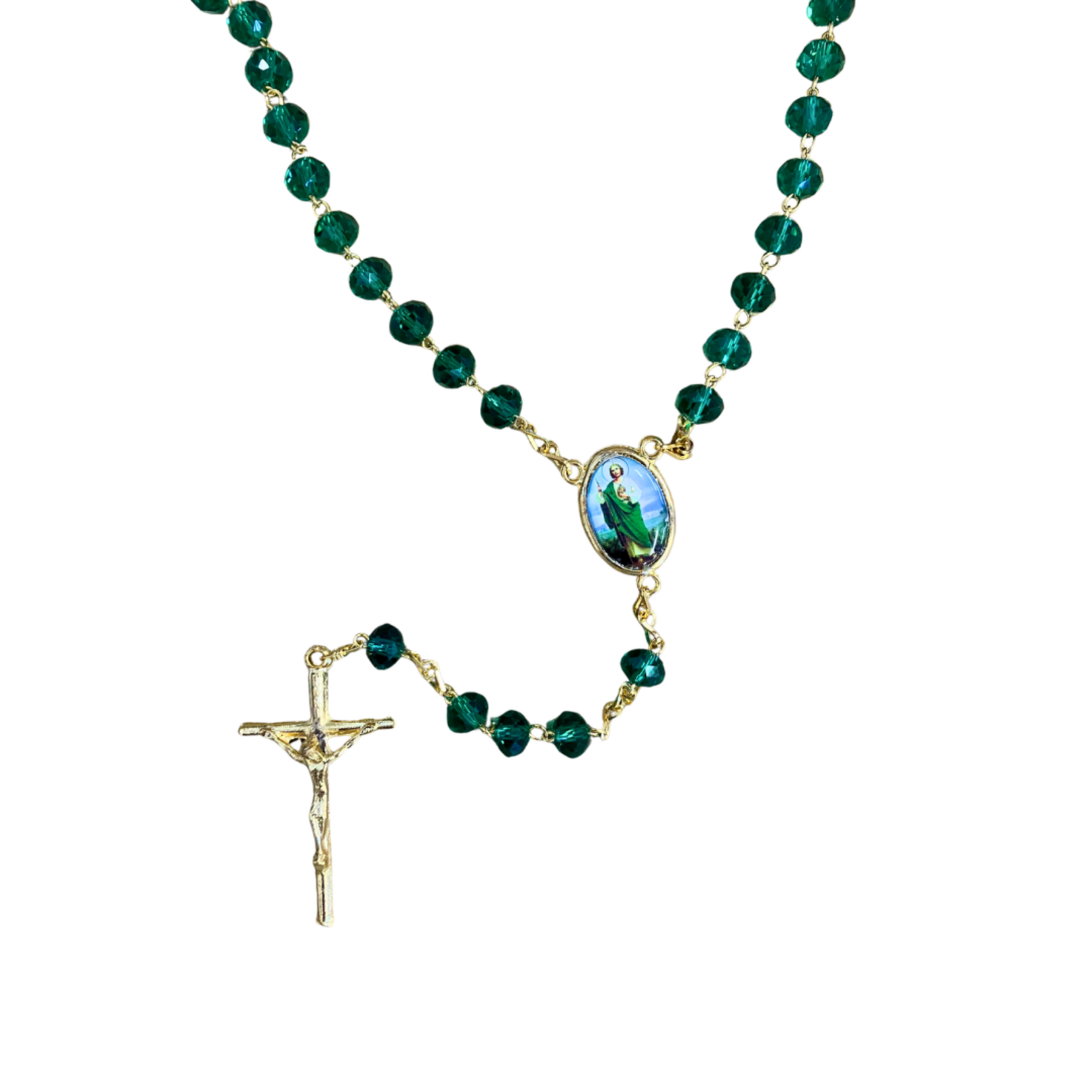 Saint Jude Rosary Green Crystal