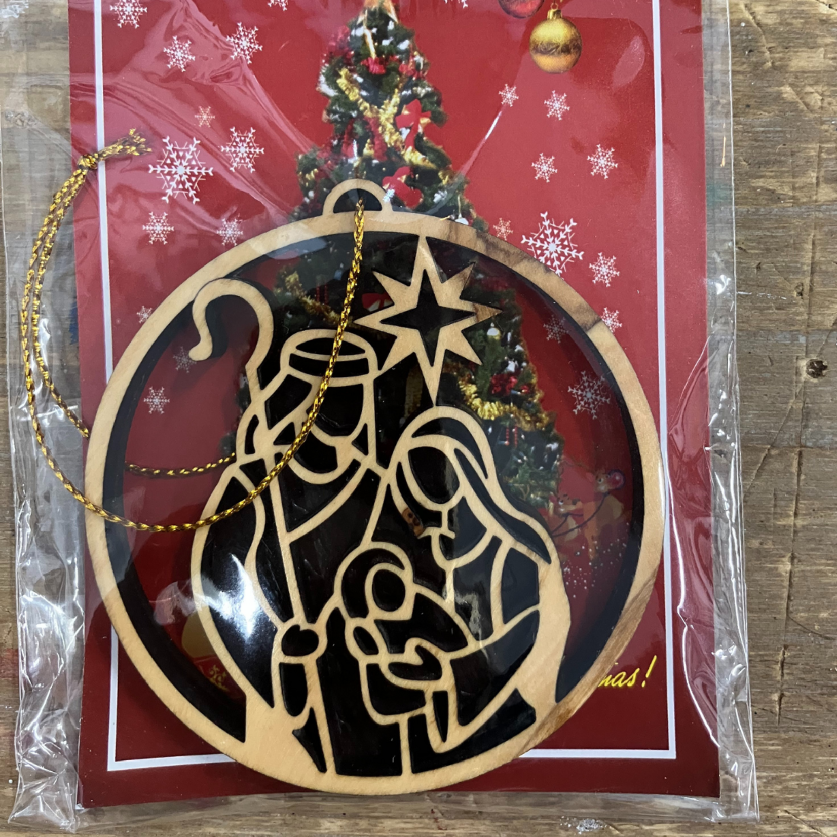 Olive Wood Holy Family Round Ornament