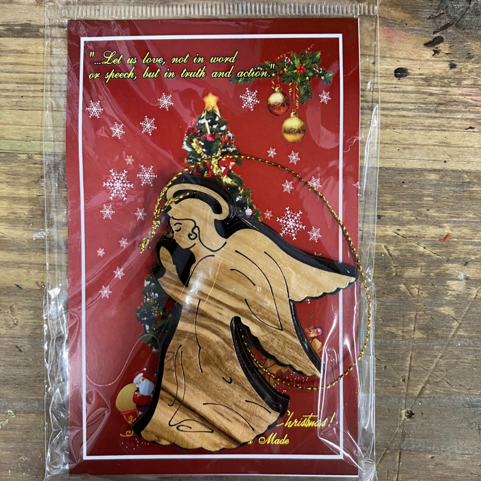 Olive Wood Praying Angel Ornament