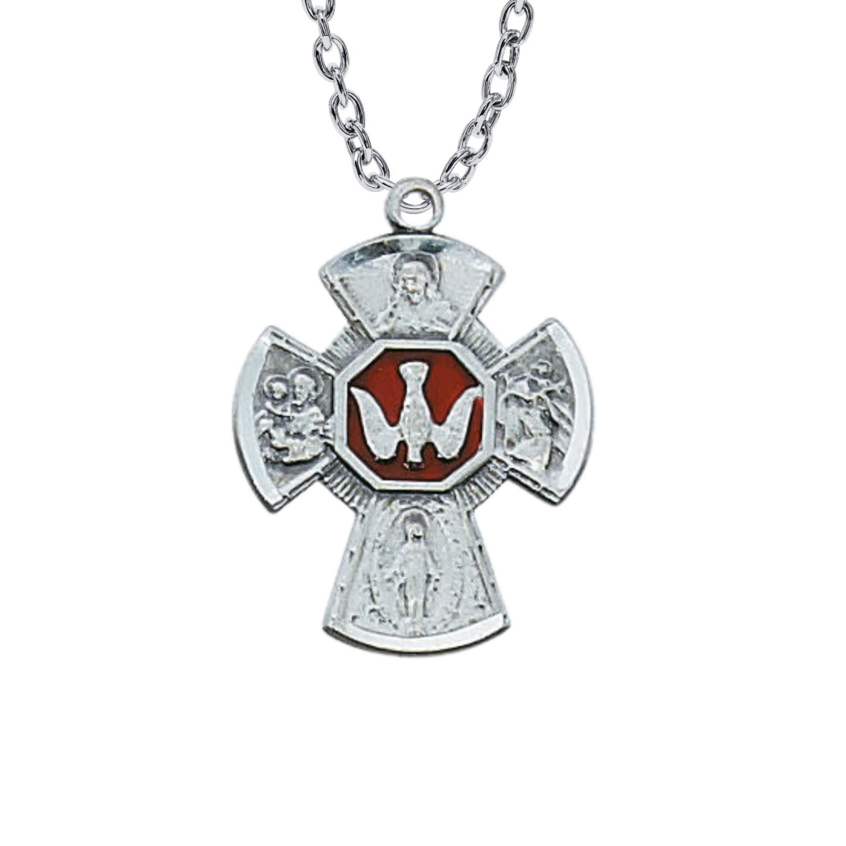 Sterling Silver 4-Way Medal with Red LMG5ES