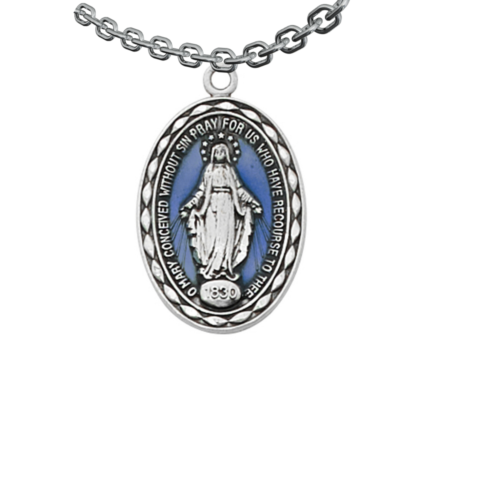 Sterling Silver Miraculous Medal with Blue