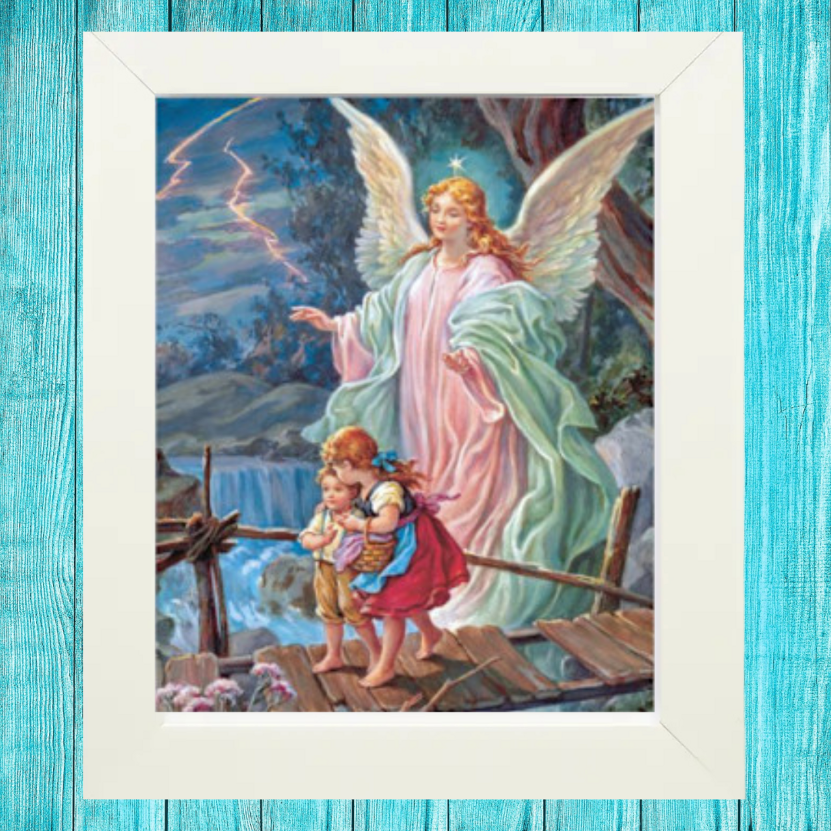 White Frame Guardian Angel Color Print
