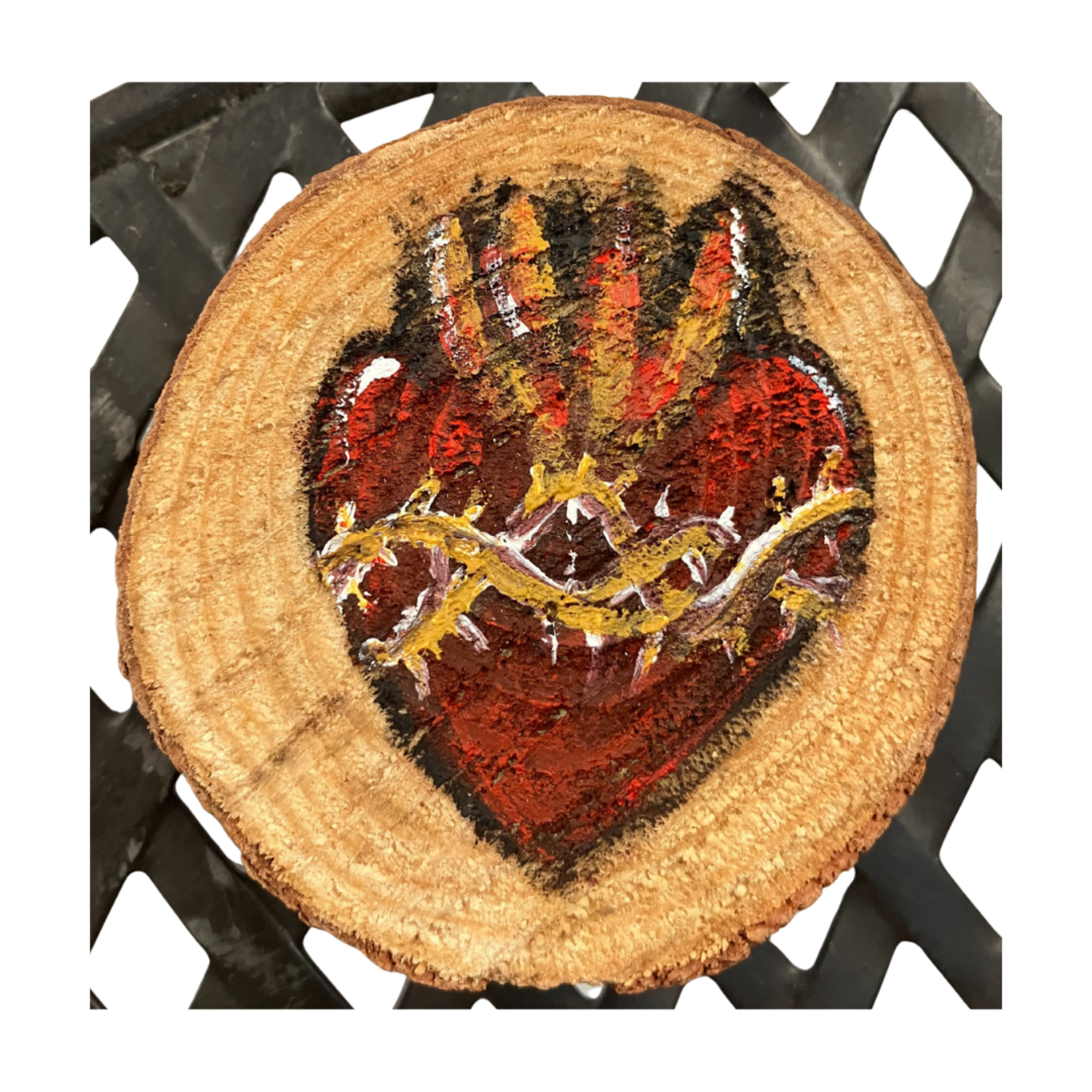 Wood Slice Magnet with Sacred Heart