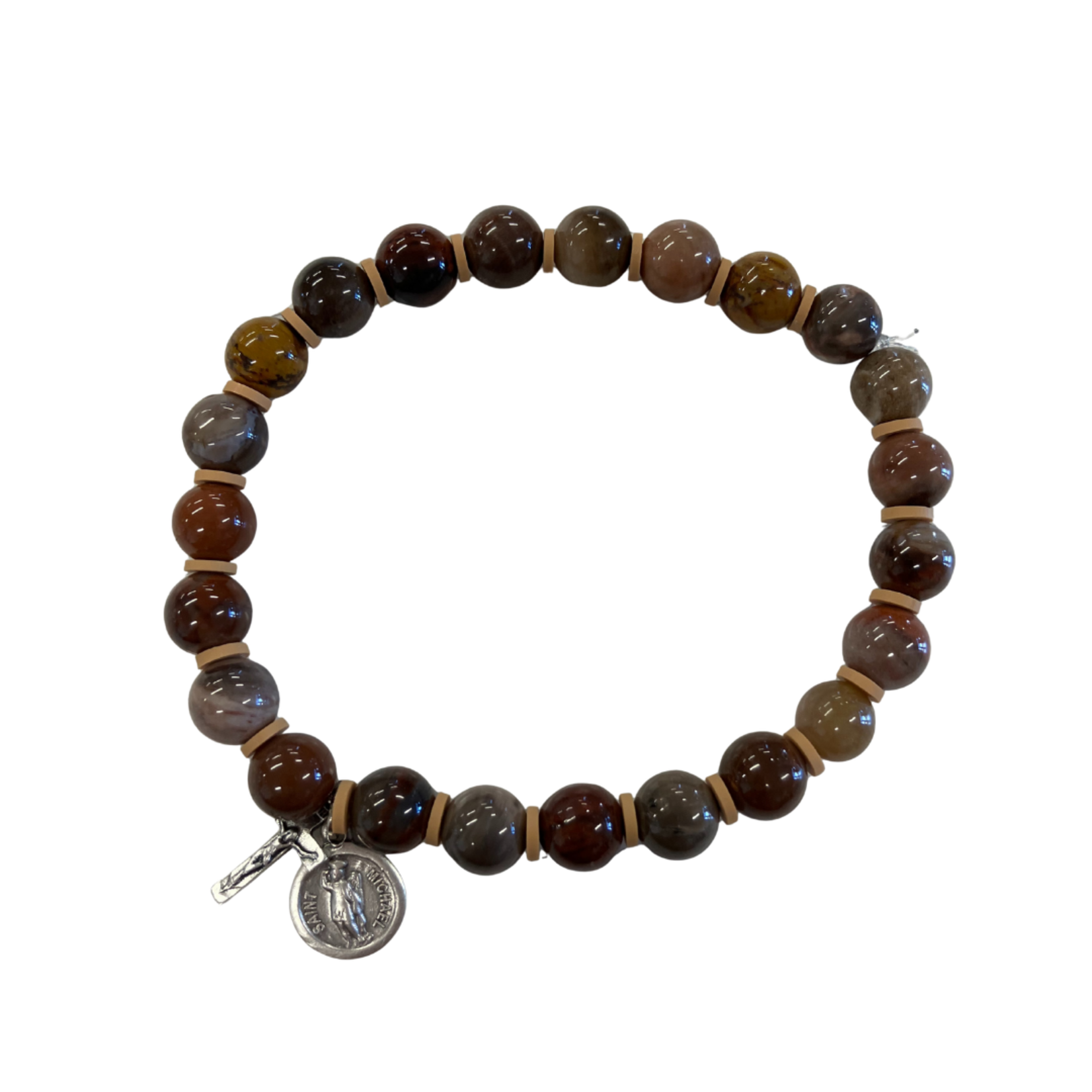 St. Michael Petrified Wood Bead Bracelet XL