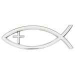 Silver Ichthus with Cross Auto Emblem